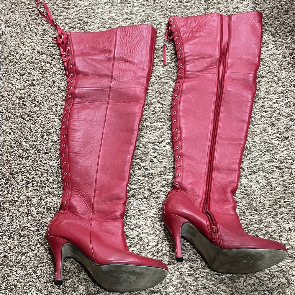 Fredericks of Hollywood Red leather over the knee boots sz 7